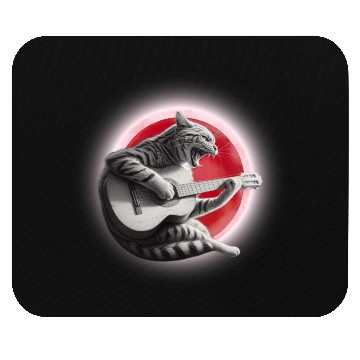 Discover Rock Cat Playing Guitar Mouse Pads under the red moon