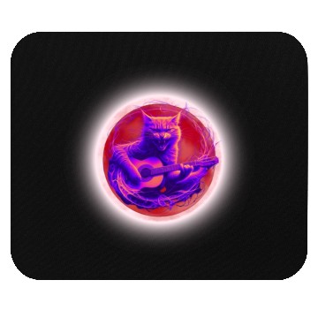 Discover Rock Cat Playing Guitar Mouse Pads under the red moon