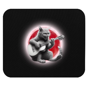 Discover Rock Cat Playing Guitar Mouse Pads under the red moon