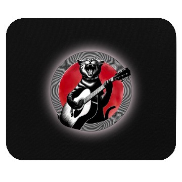 Discover Rock Cat Playing Guitar Mouse Pads under the red moon