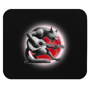 Discover Rock Cat Playing Guitar Mouse Pads under the red moon
