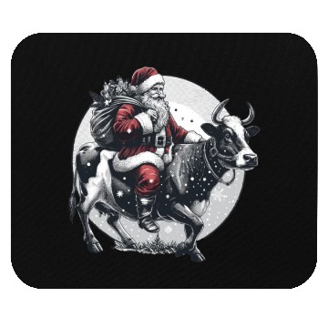 Discover Santa Claus on Cow for Christmas farm Mouse Pads