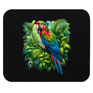 Discover Colorful parrot in the rainforest Mouse Pads