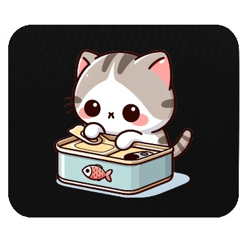 Discover Cat opens fish can Mouse Pads