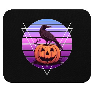 Discover Raven Crow On Pumpkin Vaporwave Halloween Pagan Ae Mouse Pads