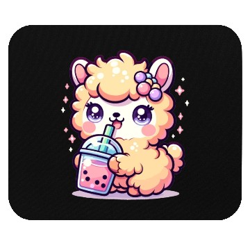 Discover Kawaii Llama Sips Bubble Tea Cute Llama Boba Tea Mouse Pads