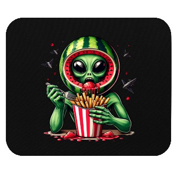 Discover Alien with watermelon helmet eats fries Mouse Pads