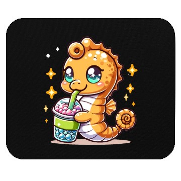 Discover Kawaii Sea Horse Enjoys Bubble Tea Sea Animal Boba Mouse Pads