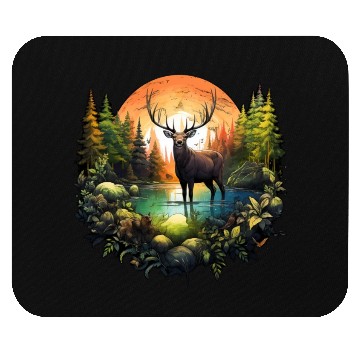 Discover Reindeer between trees river and nature Mouse Pads