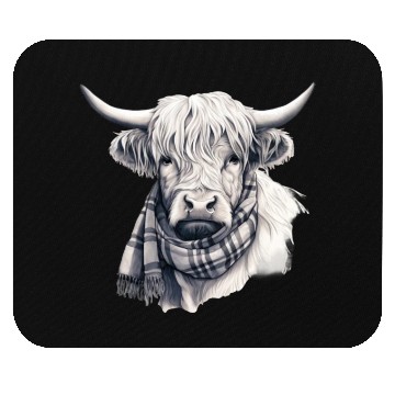 Discover Adorable Highland Cow Wearing a Scarf Mouse Pads