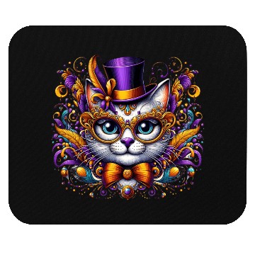 Discover Mardi Gras cat with hat and glasses Mouse Pads