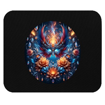 Discover Phoenix Rebirth in Cosmic Bloom Mouse Pads