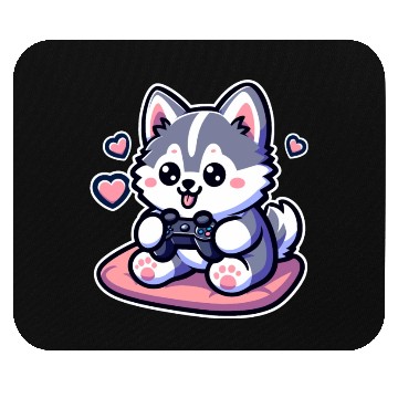 Discover Cute Husky Dog Sitting and Enjoy Play ConsoleGame Mouse Pads