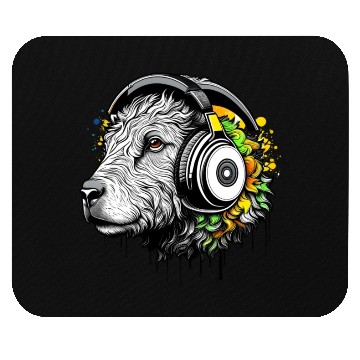 Discover Goat wearing headphones Mouse Pads