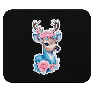 Discover cute deer blue blossom pink rose Mouse Pads