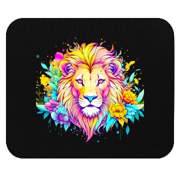 Discover Colorful lion surrounded by flowers Mouse Pads