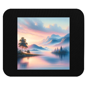 Discover Sunrise Serenity Lakeside Tranquility in Pastel Mouse Pads