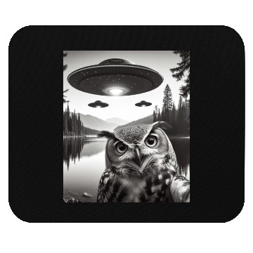 Discover Funny Graphic Owl With UFOs Weird Mouse Pads