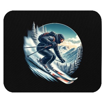 Discover Skier skiing down a mountain Mouse Pads