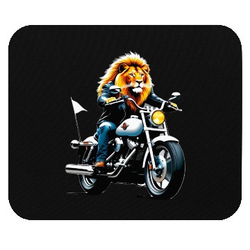Discover Lion Riding Motorcycle Mouse Pads