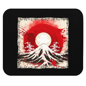 Discover Kyoto Mountains: Flag, Volcano, and Blood Moon Mouse Pads