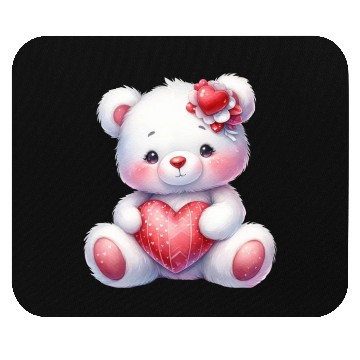 Discover White Teddy Bear Love Valentine's Day Red Heart Mouse Pads