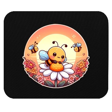 Discover cute kawaii bee on flower Mouse Pads