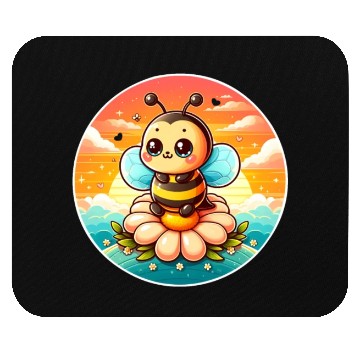 Discover cute kawaii bee on flower Mouse Pads