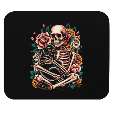 Discover Skeleton Black Cat Floral Old School Vintage Mouse Pads
