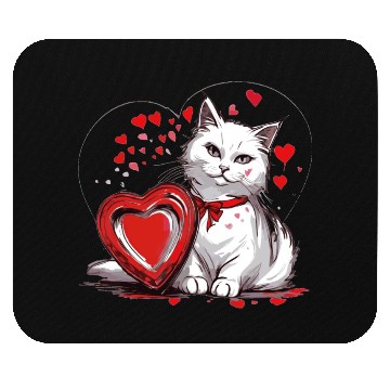 Discover Valentines Day White Cat With Red Heart Box Mouse Pads