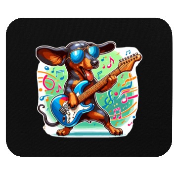 Discover Cute Dachshund playing E-Guitar Mouse Pads