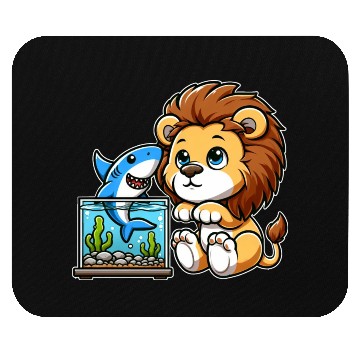 Discover Lion in Aquarium: Fish & Shark Mouse Pads