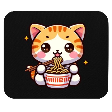 Discover Cute Cat Eating Ramen Mouse Pads