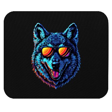 Discover Cool Wolf Face Blue Wolf Wearing Sunglasses Mouse Pads