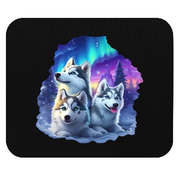 Discover Husky family at night Mouse Pads