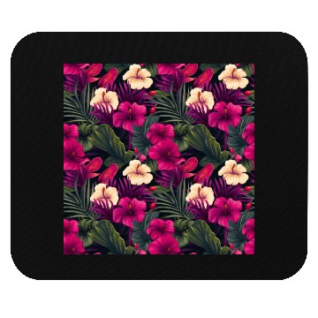 Discover Tropical Pink Flowers Leaves Pattern Mouse Pads