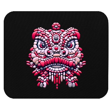 Discover Chinese New Year - Pink Peony Lion Dance Mask Mouse Pads