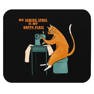 Discover Retro Ginger Cat Using Sewing Machine - Vintage Mouse Pads