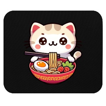 Discover Cute Cat Eating Ramen Mouse Pads