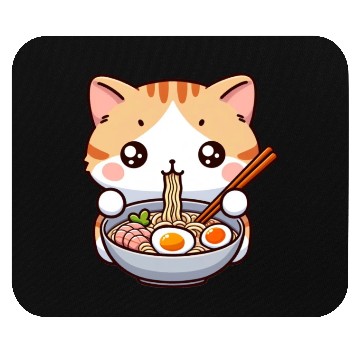 Discover Cute Cat Eating Ramen Mouse Pads