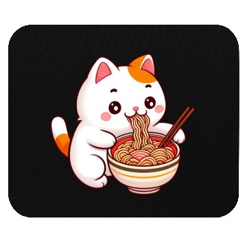 Discover Cute Cat Eating Ramen Mouse Pads