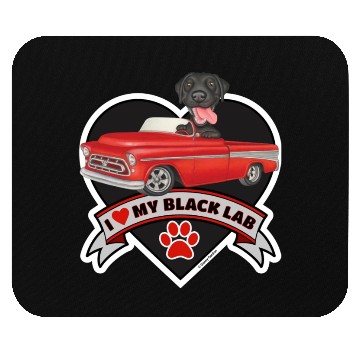 Discover Cute black lab in classic truck inside a heart Mouse Pads