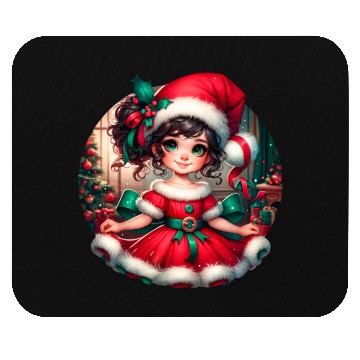 Discover Santa Claus Girl Illustration Funny Christmas Mouse Pads