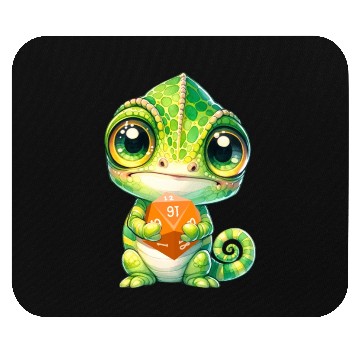 Discover Chameleon Holding 20-sided Dice Mouse Pads