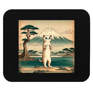 Discover Mt. Fuji Kitten Papyrus Scroll Retro Japanese Art Mouse Pads