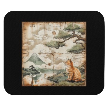 Discover Mt. Fuji Kitten Papyrus Scroll Retro Japanese Art Mouse Pads