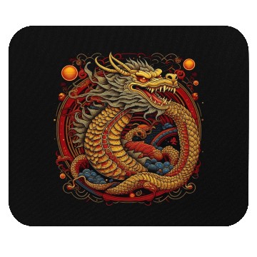 Discover Chinese dragon. Dragon in a circle. Mouse Pads
