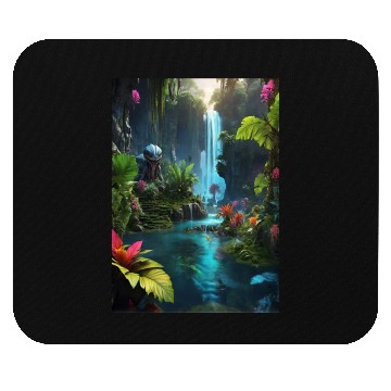 Discover alien jungle with a lagoon and waterfall Mouse Pads