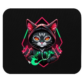 Discover cat wearing jacket and headset Mouse Pads