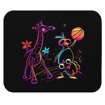 Discover Neon Showdown: Giraffe & Bird's Basketball Duel Mouse Pads